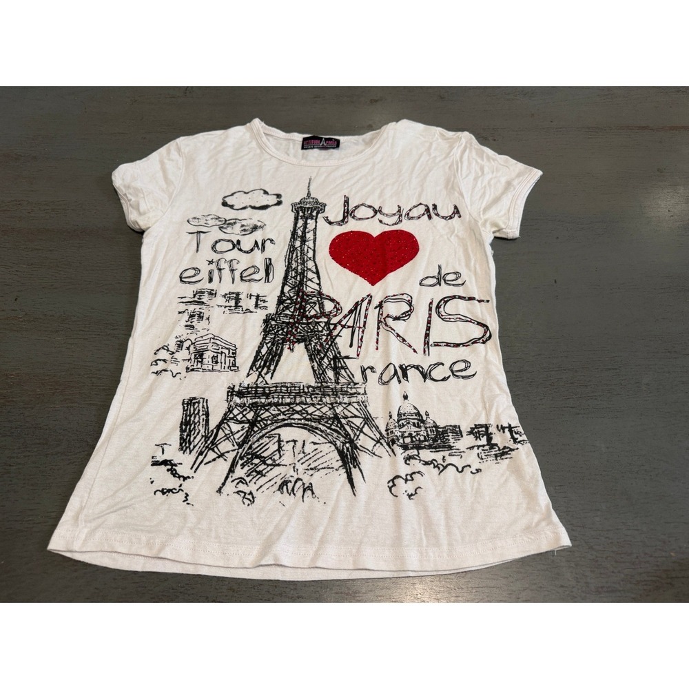 Attitude Paris Womens Graphic Tee White Eiffel Tower Red Heart Size Large